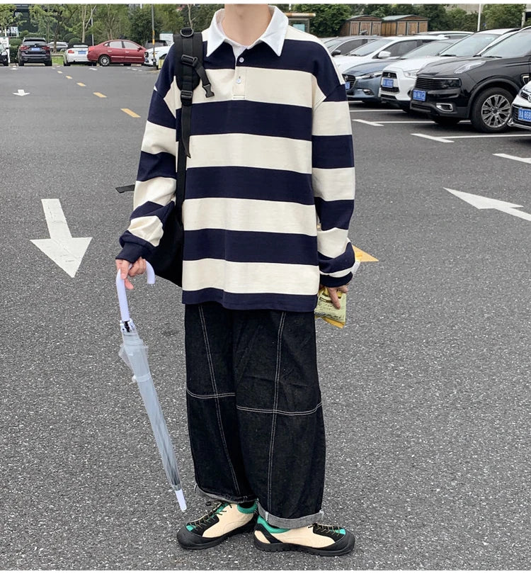 Autumn Lapel Hoodie Mens Fashion Hit Color Casual Striped Hoodies Mens