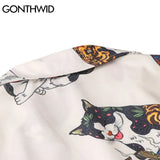 Sadcore Oversized shirt – Gonthwid Hawaiian Beach Shirts Harajuku Japanese Tattoo Cat