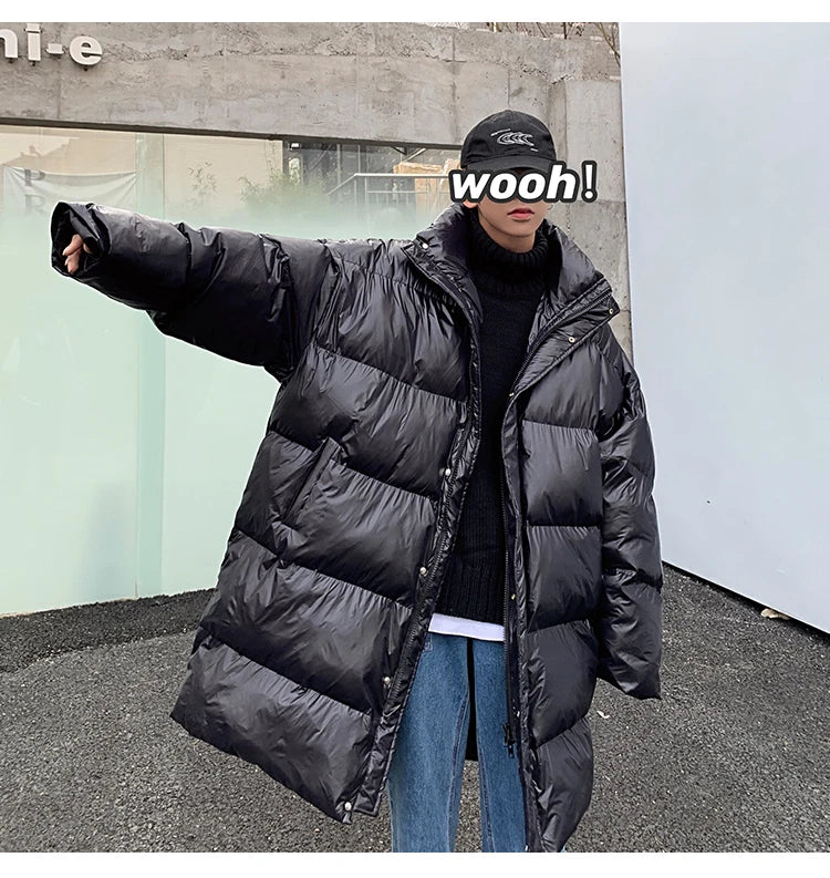 Winter Oversized Down Jacket Men Warm Fashion Casual Long Coat Men Streetwear Korean Loose Thick Jacket Mens Parker Overcoat
