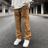 harajuku ankle zipper logging pants overalls mens straight streetwear oversized retro baggy cargo pants loose casual trousers multi-pocket cargos