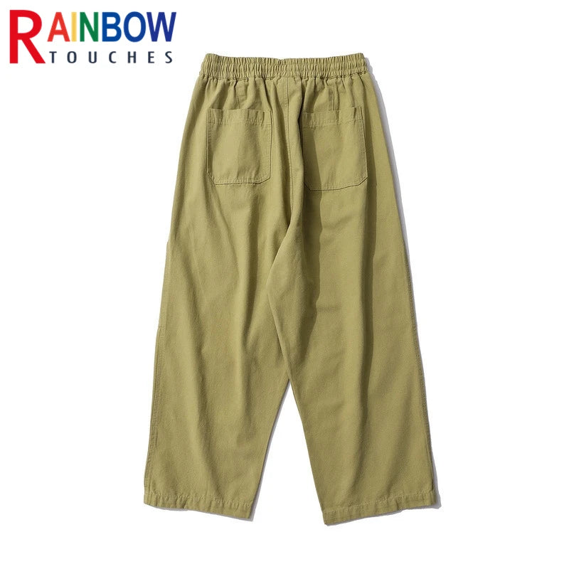 rainbowtouches new fashion brand mens pant solid color jogging high street loose straight leg tooling casual overalls trousers unique default style 3078