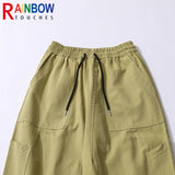 rainbowtouches new fashion brand mens pant solid color jogging high street loose straight leg tooling casual overalls trousers relaxed fit trousers