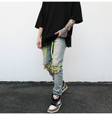 high street knee hole with chain ripped biker jeans mens slim fit denim pants autumn new streetwear casual hip hop pants joggers unique joggers style 4255