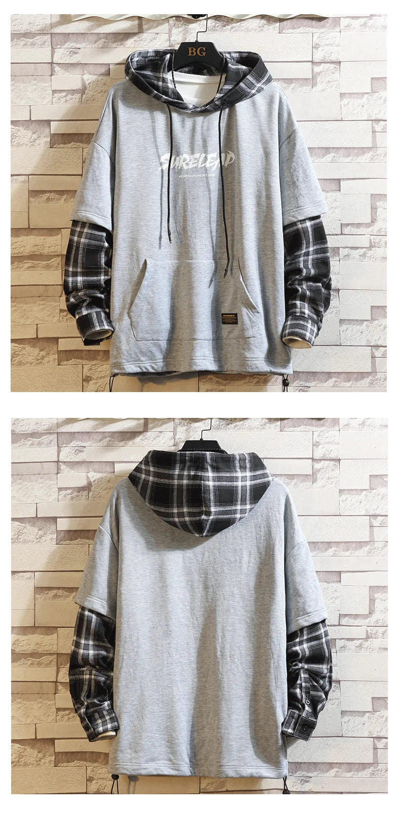 Black Patchwork Hoodies Autumn Spring Mens Sweatshirts Hiphop Punk Str