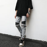 high street pu leather zippers patchwork biker jeans mens stretch denim slim jean pants motorcycle slim trousers hip hop pants urban skinny jeans