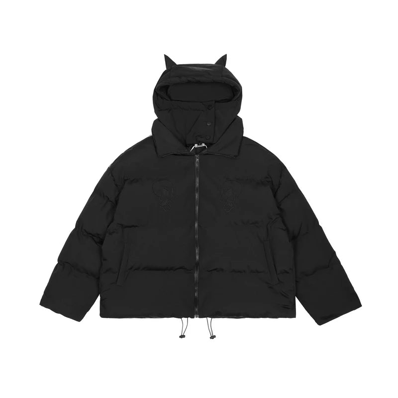 cyberpunk graphic tee featuring hip hop streetwear parka embroidered skull jacket harajuku little devil designer hood padded jacket coat winter outwear unisex