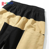 rainbowtouches men fashion retro casual splicing solid color straight cargo zipper pocket pants hip hop high street long trouser unique cargo style 3159