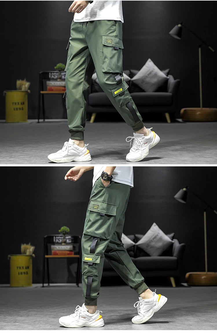 streetwear hip hop black harem pants men elastic waist punk pants with ribbons casual slim jogger pants men hip hop trousers unique joggers style 2534