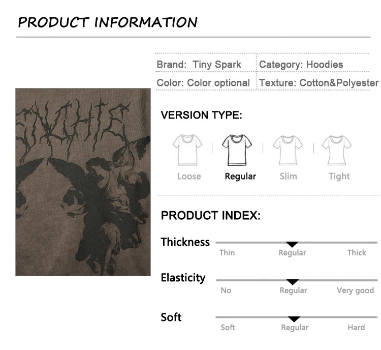 Hip Hop Streetwear Hoodie Sweatshirt Men Dark Style Angel Print Pullov