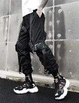 men hip hop black cargo pants joggers sweatpants overalls men ribbons streetwear harem pants women fashions trousers unique joggers style 2717