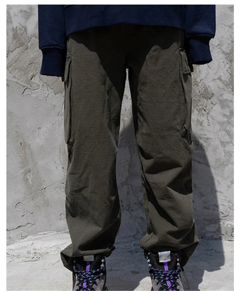 rainbowtouches high street overalls mens big pocket straight pants ins trendy hip hop loose casual close up wide leg trousers unique default style 4908