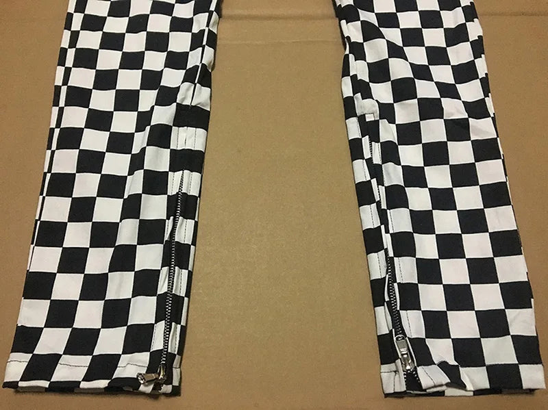 white black plaid joggers pants men hip hop retro checkered casual pants women streetwear fashionable ankle zip sweat pants male unique joggers style 1535