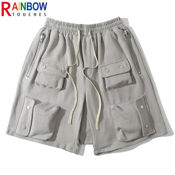 rainbowtouches men shorts summer buttons pocket design hip hop pop it streetwear casual male sportswear outdoor breathable pants drawstring street shorts