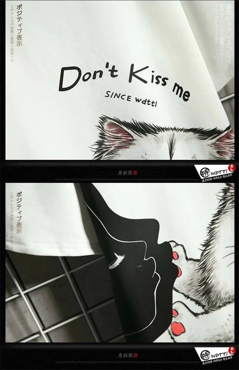 Y2K Graphic Tee – Black Kawaii Cat T Shirt Men Japanese Cute T Shirt – Urban Streetwear for Men & Women