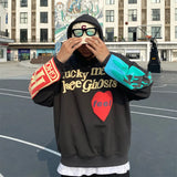 2021 Harajuku Weirdo Graffiti Letter Printed Hoodies Men Lucky Me I Se