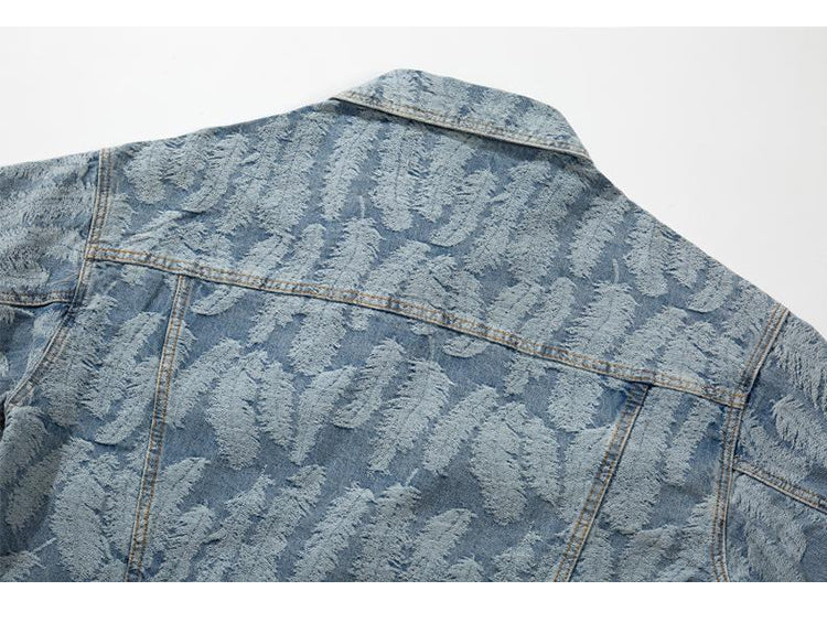streetwear jacket featuring hip hop denim jeans jacket coat fashion feathers embroidery jeans coats high street outerwear streetwear jackets mens clothing design – premium quality jacket for men