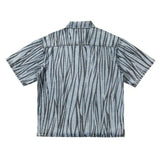 2 Pieces Sets Men Fashion Striped Printed Short Sleeves Single Breasted Loose Shirts and Shorts Joggers Streetwear Hip Hop Set