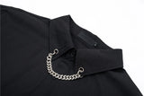 Men Fashion Punk Shirt  Hip Hop Black Harajuku Shirts with Chain Streetwear Summer Loose Short Sleeve Casual Tops Mens Shirts