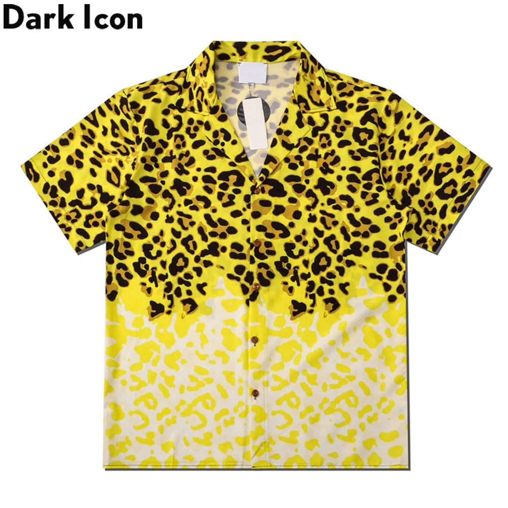 Dark Icon Yellow Leopard Hawaiian Shirt Men Vintage Street Polo Shirt Man Man Blouse