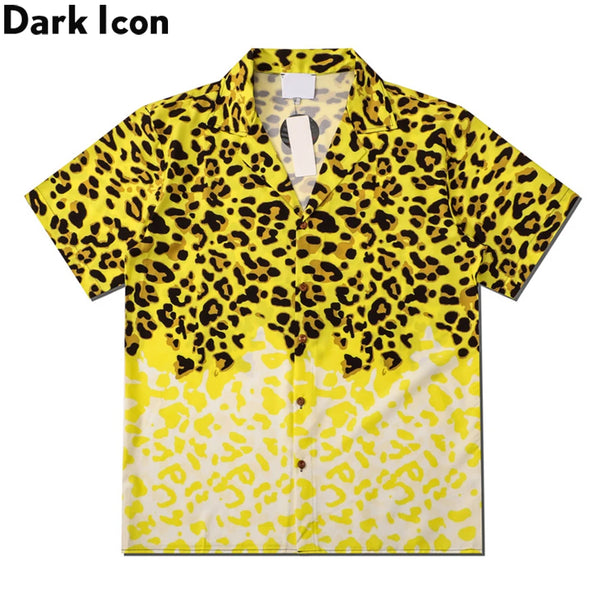 Dark Icon Yellow Leopard Hawaiian Shirt Men Vintage Street Polo Shirt Man Man Blouse