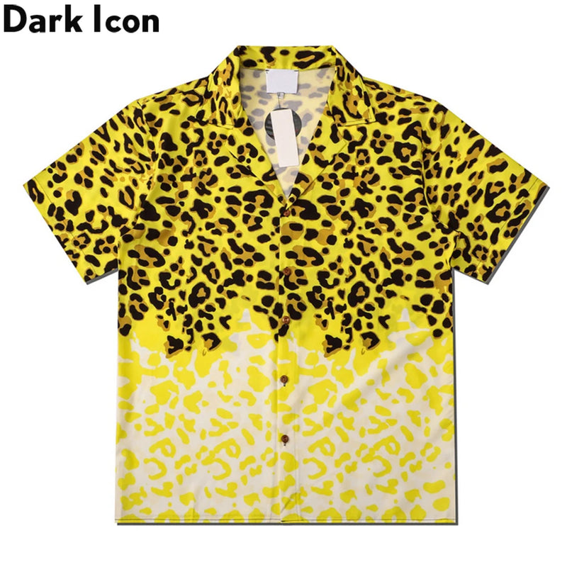 Dark Icon Yellow Leopard Hawaiian Shirt Men Vintage Street Polo Shirt Man Man Blouse