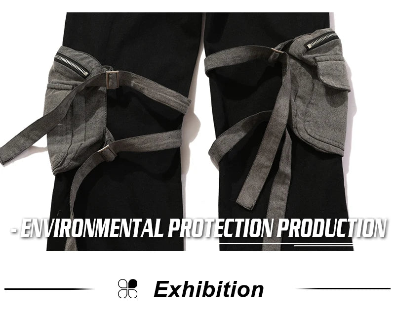 rainbowtouches fashion classic brand mens cargo pants casual color contrast trousers loose straight high street style overalls unique cargo style 4939