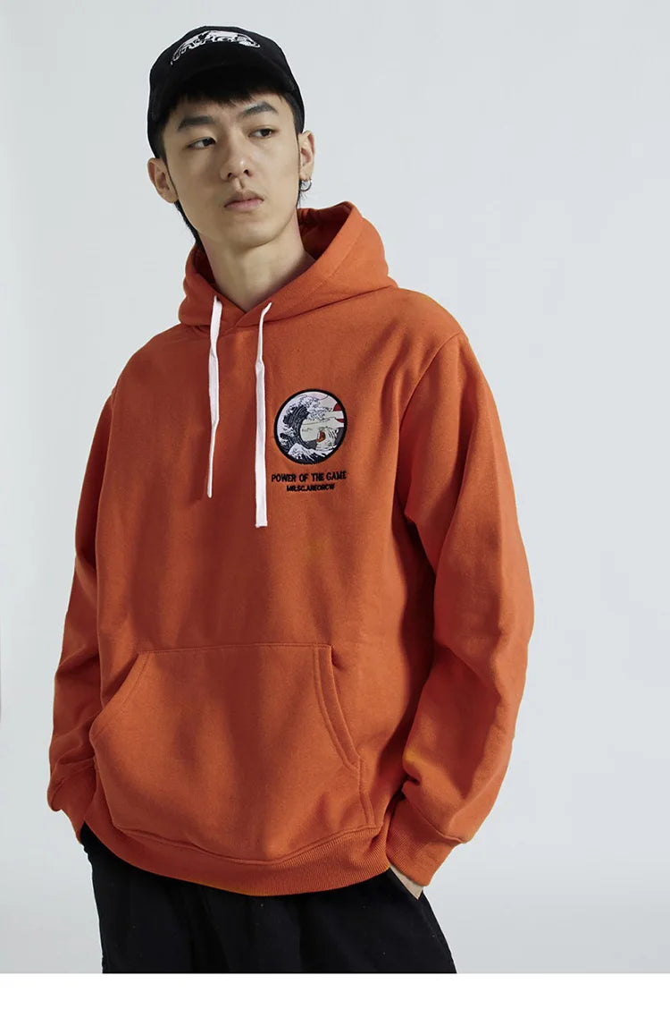Embroidery Funny Cat Hoodies Sweatshirt Men Hip Hop Winter Fleece Pull
