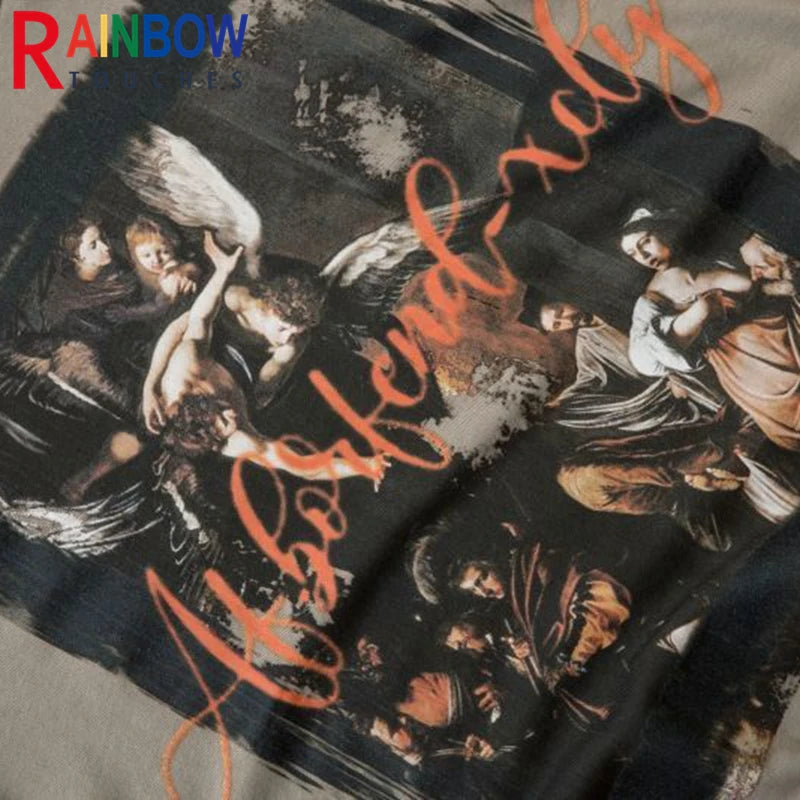 Harajuku oversized shirt featuring rainbowtouches hoodie men high street retro letter printing pattern hip hop harajuku women loose coat unisex superior quality