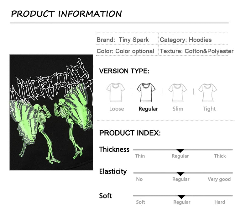 2023 Men Hip Hop Hoodie Sweatshirt Dancing Skull Butterfly Print Harajuku Hoodie Streetwear Winter Fleece Hooded Pullover Cotton