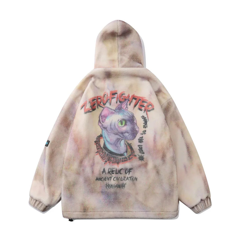 Gothic Oversized Tee – Mens Hip Hop Cats Harajuku Printed Fleece Jackets Coats – Streetwear Fashion for Men & Women