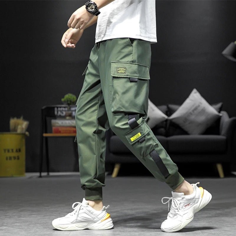 streetwear hip hop black harem pants men elastic waist punk pants with ribbons casual slim jogger pants men hip hop trousers relaxed fit joggers
