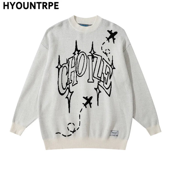 hip hop letter knitted oversize sweater men harajuku o neck long sleeve pullover streetwear casual loose sweater jumper knitwear - oversized streetwear hoodie, bold artwork streetwear hoodie, trendy hip hop fashion hoodie