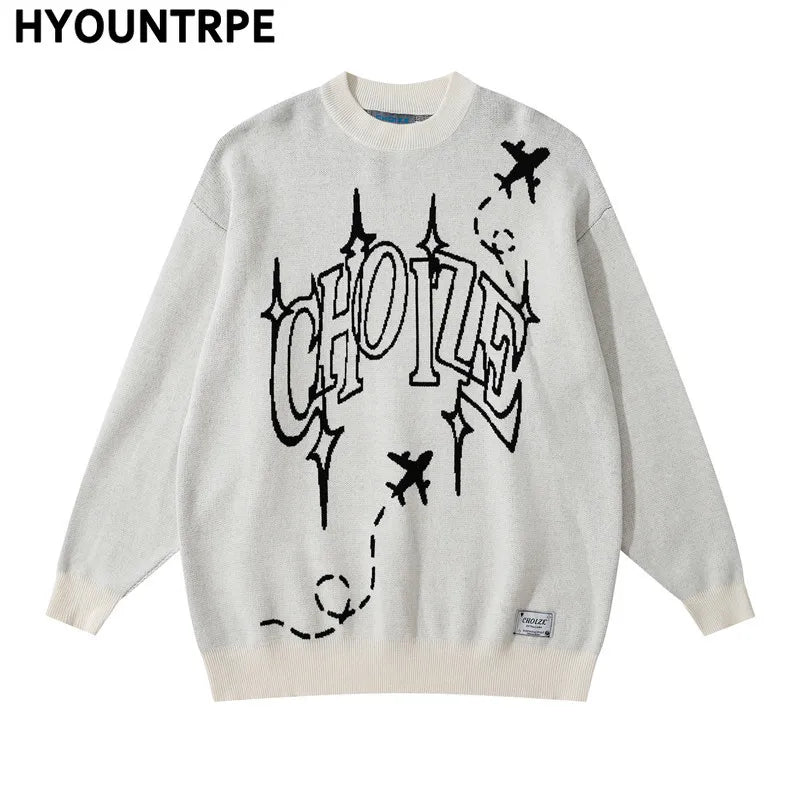 hip hop letter knitted oversize sweater men harajuku o neck long sleeve pullover streetwear casual loose sweater jumper knitwear - oversized streetwear hoodie, bold artwork streetwear hoodie, trendy hip hop fashion hoodie