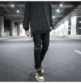 knee zipper hole patckwork skinny denim jeans men casual slim biker trousers jeans fashion streetwear hip hop jean pants joggers unique joggers style 1035