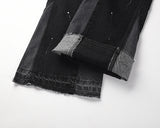 high street retro spotted ink contrast color flared jeans pants male wide leg plus size patchwork ripped denim trousers unique jeans style 119