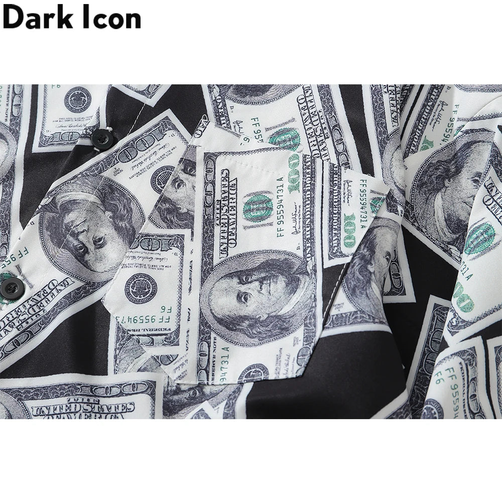 Dark Icon US Dollar Full Printed Shirts Men Turn-down Collar Casual Men's Shirt Logn Sleeve Man Clothing
