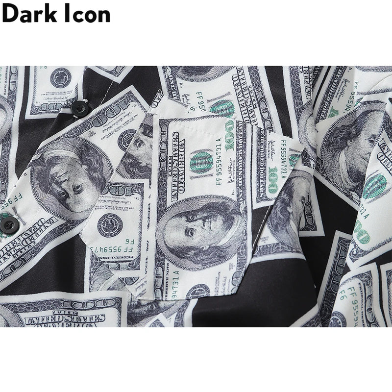 Dark Icon US Dollar Full Printed Shirts Men Turn-down Collar Casual Men's Shirt Logn Sleeve Man Clothing