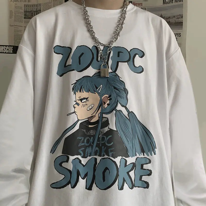 Y2k Oversized shirt – Men Long Sleeve T Shirts Autumn Print Gothic Vintage Ulzzang