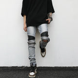 high street pu leather zippers patchwork biker jeans mens stretch denim slim jean pants motorcycle slim trousers hip hop pants denim street jeans