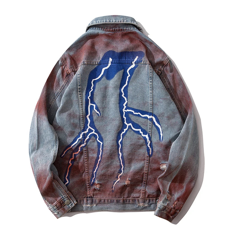 casual layering jacket featuring mens hip hop lightning denim jackets fashion graffiti ripped coats high street swag outerwears 2020 new spring streetwear jacket design – premium quality jacket for men