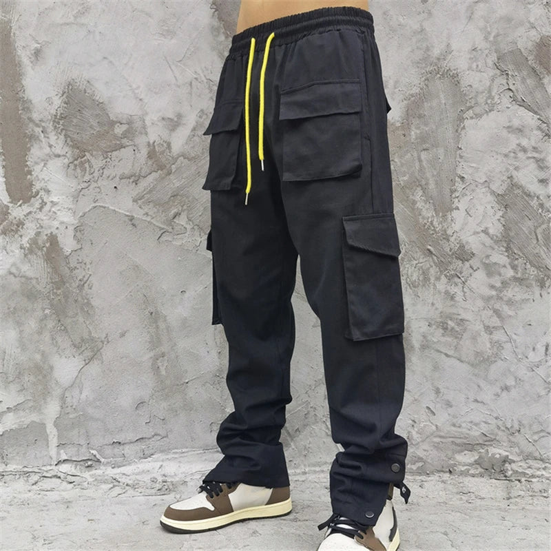 rainbowtouches new fashion classic brand mens cargo pants big pocket design trousers loose straight high street style overalls unique cargo style 3058