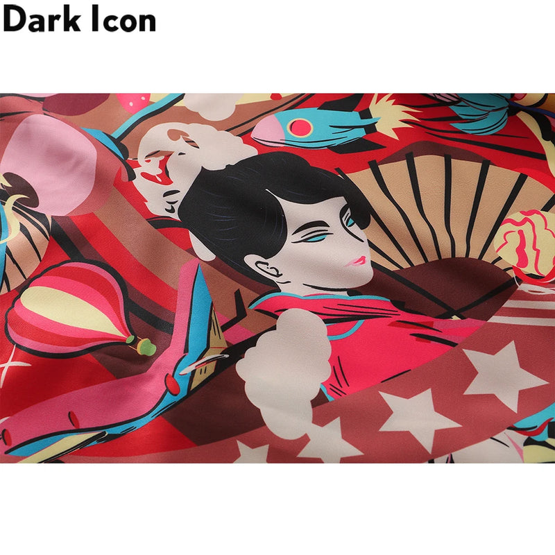 Dark Icon Patchwork Oversized Men's Shirt 2020 Summer Turn-down Collar Loose Shirts Men