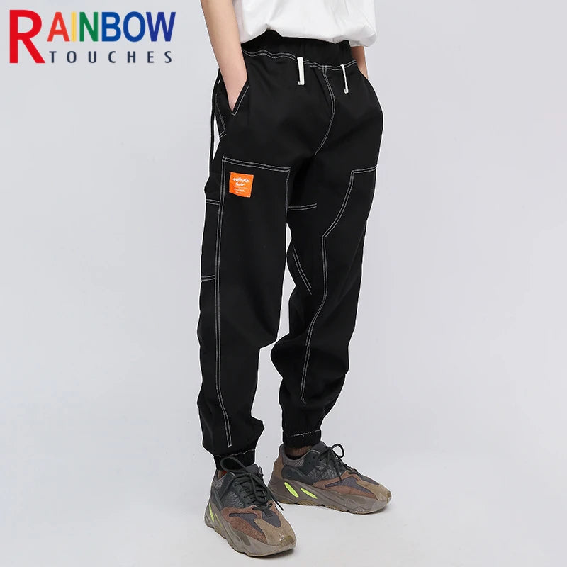 rainbowtouches fashion classic brand men cargo pants soild color trousers loose tooling style tie feet overalls superior quality unique cargo style 3112
