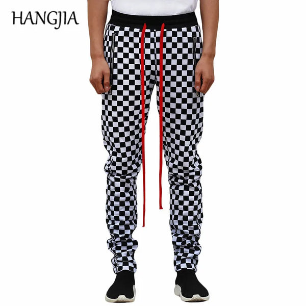 white black plaid joggers pants men hip hop retro checkered casual pants women streetwear fashionable ankle zip sweat pants male relaxed fit joggers