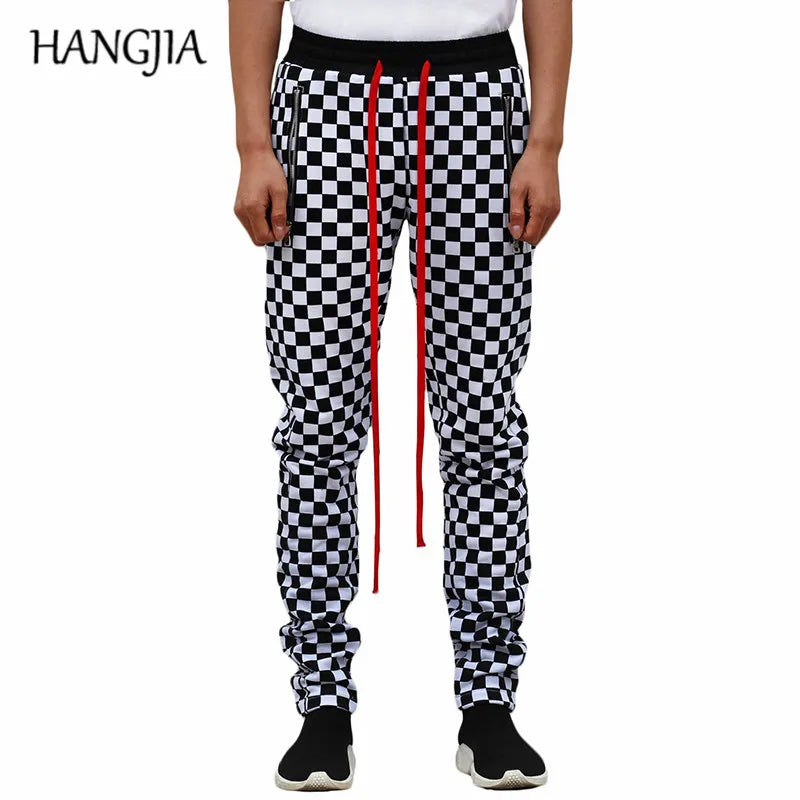 white black plaid joggers pants men hip hop retro checkered casual pants women streetwear fashionable ankle zip sweat pants male relaxed fit joggers