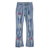 fashion back letters printed denim flare jeans mens zipper straight trouser hip hop destroy holes streetwear jean pants joggers relaxed fit joggers