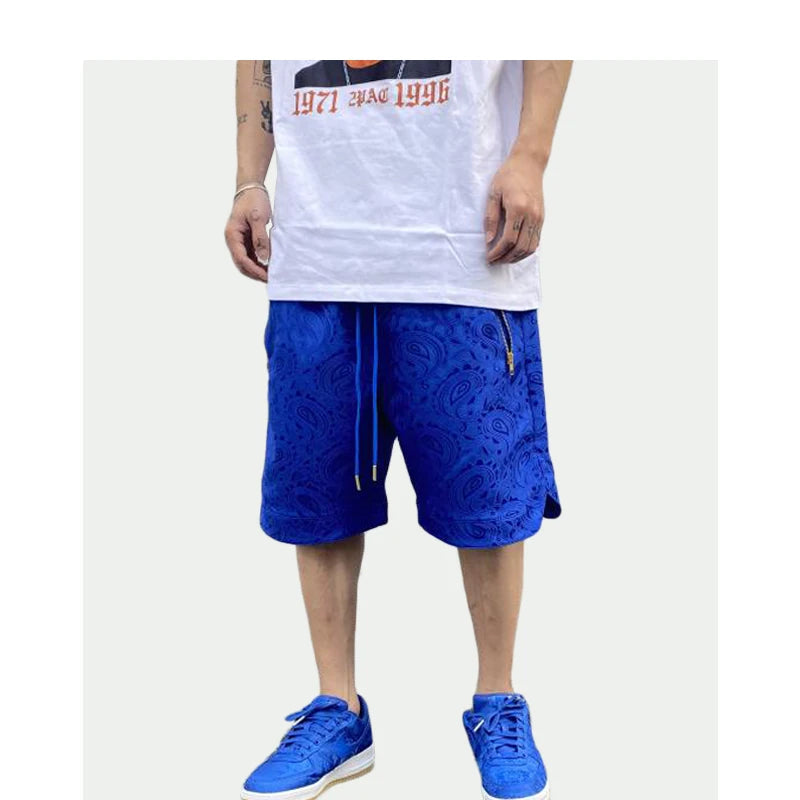 hip hop loose shorts elastic waist pants fashion printed zipper pocket half pants mens drewstring casual sportswear pant joggers relaxed fit joggers