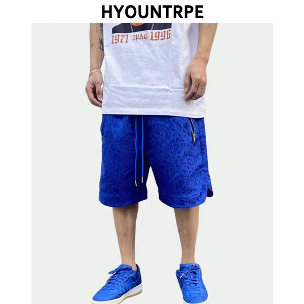 hip hop loose shorts elastic waist pants fashion printed zipper pocket half pants mens drewstring casual sportswear pant joggers relaxed fit joggers