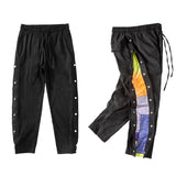 mens side buttons patchwork harajuku straight pants casual elastic waist fake suede trousers hip hop streetwear casual joggers unique joggers style 3895