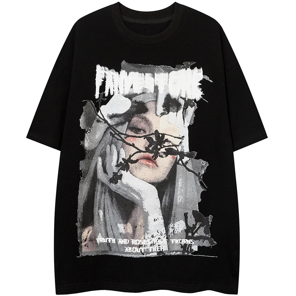 Y2k Oversized shirt – Aolamegs Harajuku Girl Letter Graffiti Printed T Shirt Men O